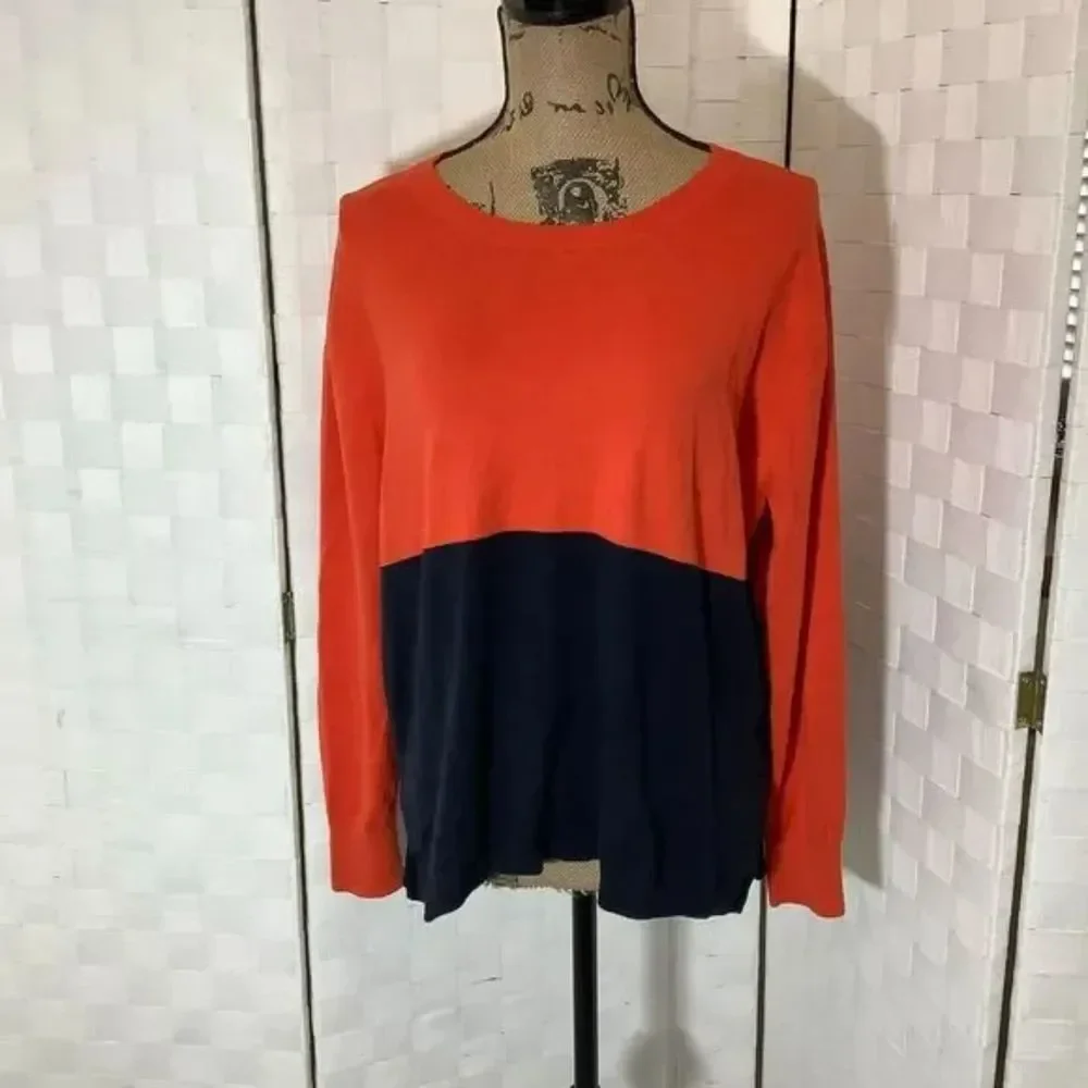 Michael Kors orange and navy Color Blocked Sweater Size Medium